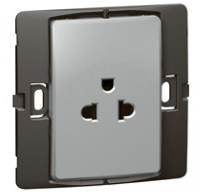 Ổ cắm đơn chuẩn Âu Mỹ 2P+E màu bạc