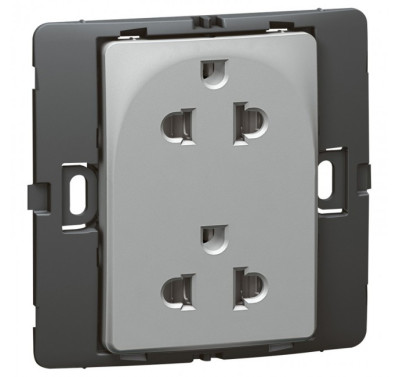 Ổ cắm đôi chuẩn Âu Mỹ 2P+E màu bạc