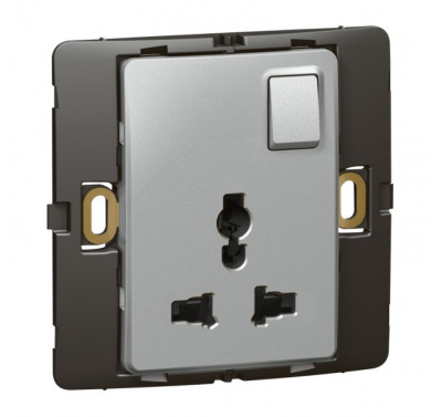 Ổ cắm đa năng kèm công tắc 2P+E 16A - 250V màu bạc